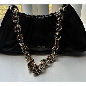 JOLLQUE Black Shoulder Bag with Gold Chain Strap for Women